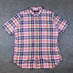 Polo Ralph Lauren Indian Madras Shirt Mens 2XLT Pink Blue Plaid Short Sleeve
